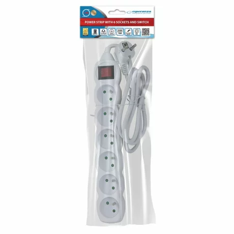 Prelungitor Esperanza ELK217W, switch ON/OFF, 6 prize, 1.5m, Alb