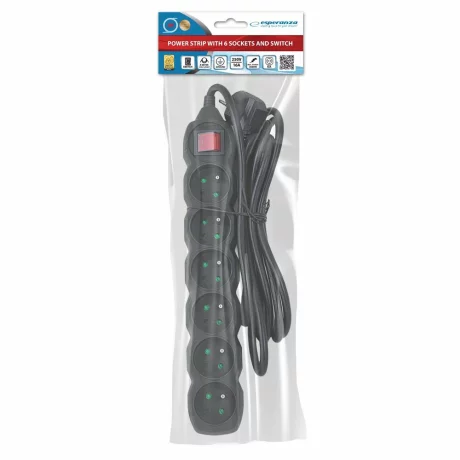 Prelungitor Esperanza ELK218K, switch ON/OFF, 6 prize, 3m, Negru