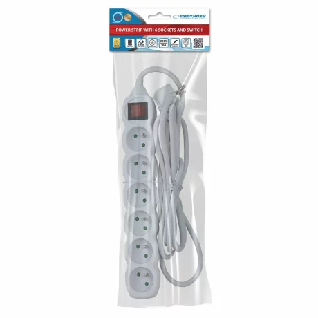 Prelungitor Esperanza ELK218W, switch ON/OFF, 6 prize, 3m, Alb