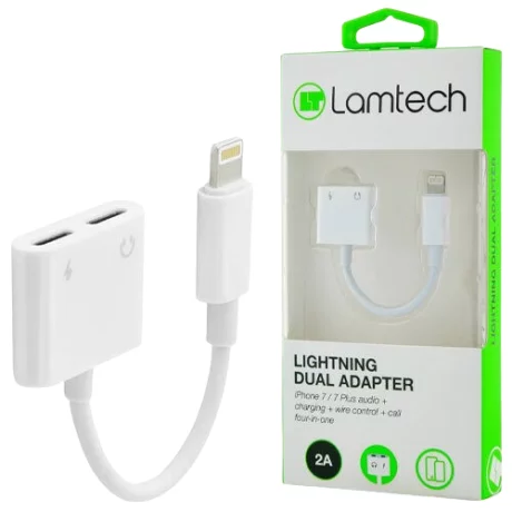 Adaptor Dual Lightning Lamtech, 4in1, 2A, Alb