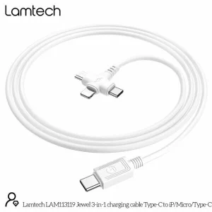 Cablu Date si Incarcare Lamtech, 3in1, USB la Type-C/Lightning/Micro USB, 2A, 1m, Alb