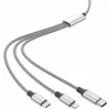 Cablu Date si Incarcare Lamtech, 3in1, USB la Type-C/Lightning/Micro USB, Invelis metalic, 2A, 1m, Argintiu