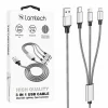 Cablu Date si Incarcare Lamtech, 3in1, USB la Type-C/Lightning/Micro USB, Invelis metalic, 2A, 1m, Argintiu