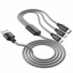 Cablu Date si Incarcare Lamtech, 3in1, USB la Type-C/Lightning/Micro USB, Invelis metalic, 2A, 1m, Negru