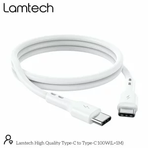 Cablu Date si Incarcare Lamtech, Type-C la Type-C, Fast charge, 100W, 1m, Alb