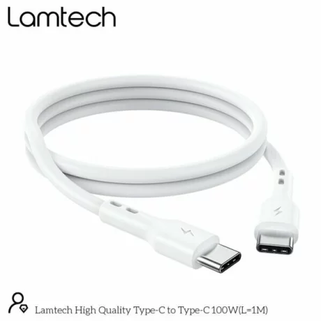 Cablu Date si Incarcare Lamtech, Type-C la Type-C, Fast charge, 100W, 1m, Alb