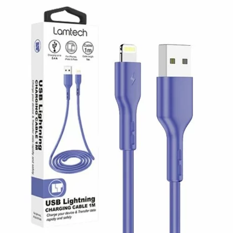 Cablu Date si Incarcare Lamtech, USB la Lightning, 2.4A, 1m, Albastru