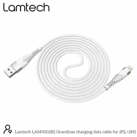 Cablu Date si Incarcare Lamtech, USB la Lightning, Incasabil, 2A, 2m, Argintiu