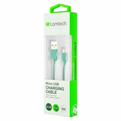 Cablu Date si Incarcare Lamtech, USB la MicroUSB, 2.1A, 1m, Verde