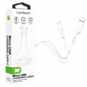 Cablu Date si Incarcare Lamtech, USB la MicroUSB, 2.4A, 1m, Alb