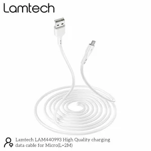 Cablu Date si Incarcare Lamtech, USB la MicroUSB, 2.4A, 2m, Alb