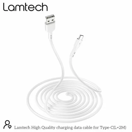 Cablu Date si Incarcare Lamtech, USB la Type-C, 2.4A, 2m, Alb