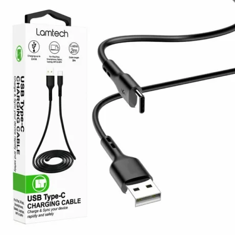 Cablu Date si Incarcare Lamtech, USB la Type-C, 2.4A, 2m, Negru