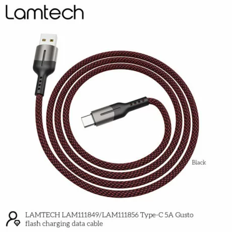 Cablu Date si Incarcare Lamtech, USB la Type-C, 5A, 1.2m, Negru