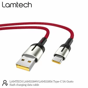 Cablu Date si Incarcare Lamtech, USB la Type-C, 5A, 1.2m, Rosu