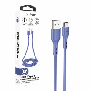 Cablu Date si Incarcare Lamtech, USB la Type-C, Plat, 2.4A, 1m, Albastru