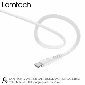 Cablu Date si Incarcare Lamtech, USB la Type-C, Plat, 3A, 1m, Alb
