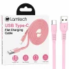 Cablu Date si Incarcare Lamtech, USB la Type-C, Plat, 3A, 1m, Roz