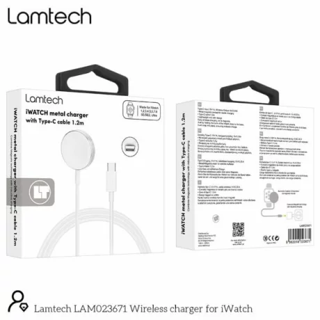 Cablu incarcare iWatch Lamtech, Type-C, 1.2m, Slim, Alb