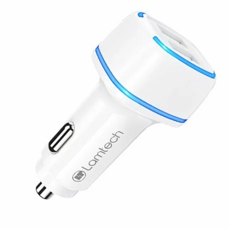 Incarcator auto Lamtech, 2xUSB 2,4A, Alb