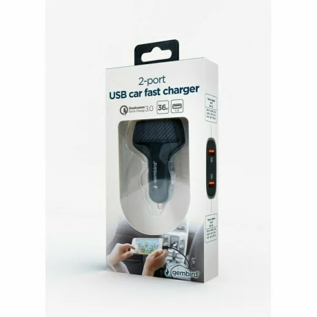 Incarcator auto Lamtech, 2xUSB QC3,0 36W, Negru