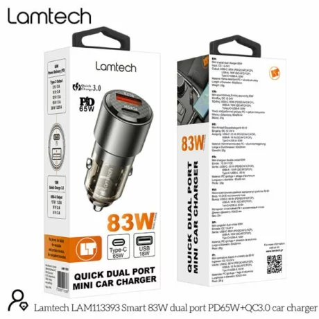Incarcator auto Lamtech QUICK DUAL PORT MINI CAR CHARGER 83W LAM113393
