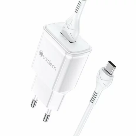 Incarcator retea Lamtech, 18W, QC3.0, 1xUSB, Cablu Type-C 1m inclus, Alb