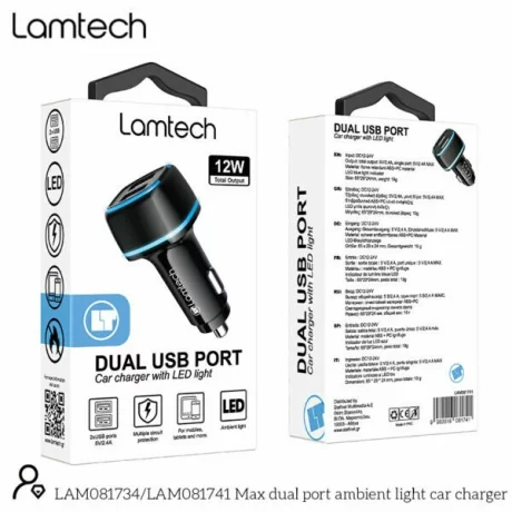 Incarcator auto Lamtech, 2xUSB 2,4A, Negru