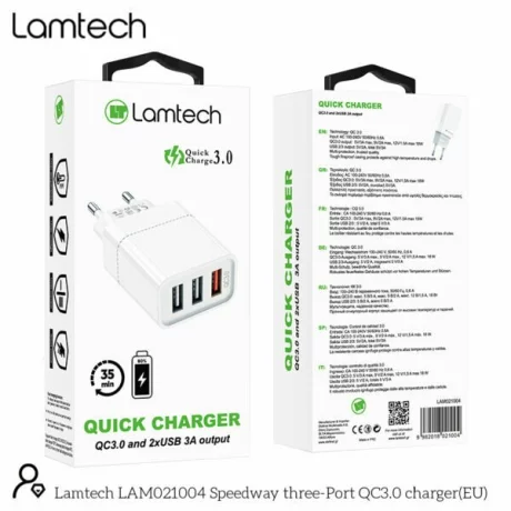 Incarcator retea Lamtech, 1xUSB QC3.0, 2xUSB 3A, Alb