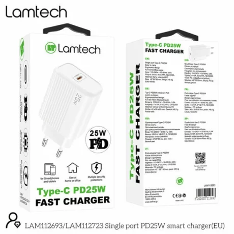 Incarcator retea Lamtech, PD, 25W, 1xUSB Type-C, Alb