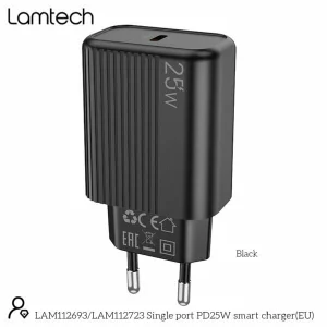 Incarcator retea Lamtech, PD, 25W, 1xUSB Type-C, Negru