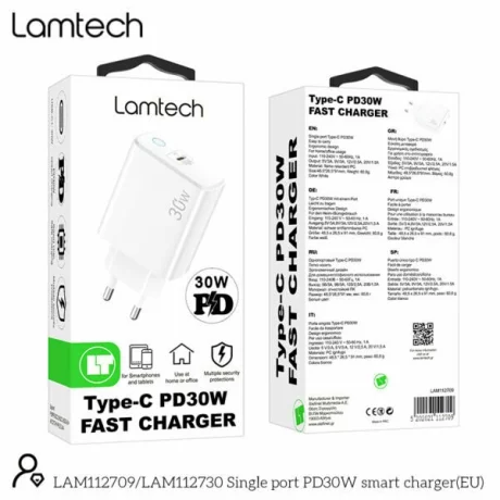 Incarcator retea Lamtech, PD, 30W, 1xUSB Type-C, Alb
