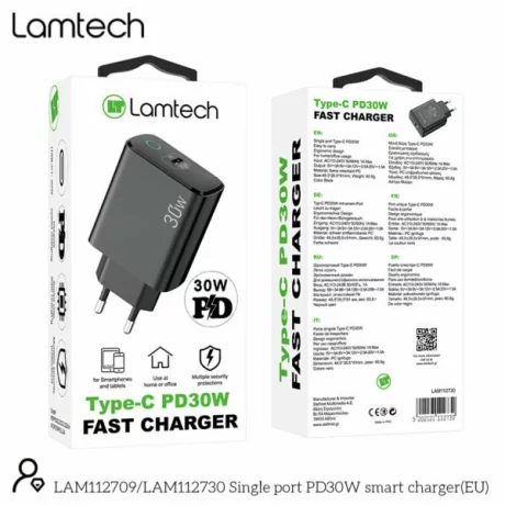 Incarcator retea Lamtech, PD, 30W, 1xUSB Type-C, Negru