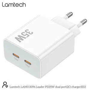 Incarcator retea Lamtech, QC3.0, PD, 35W, 2xUSB Type-C, Alb