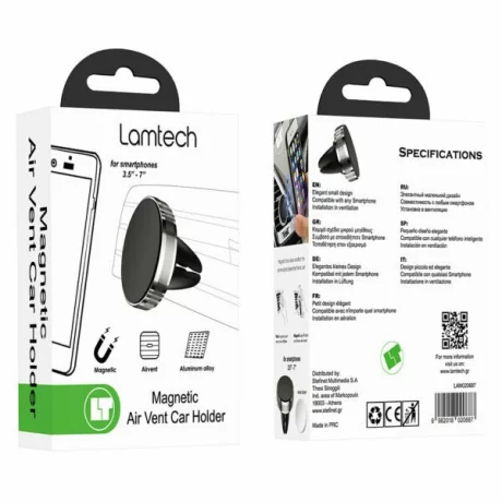 Suport auto Lamtech, Magnetic, Grila de ventilatie, Argintiu