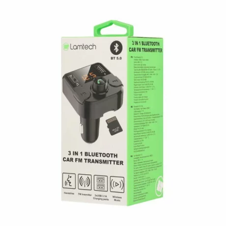 Transmitter FM Lamtech, 3in1,  Bluetooth, Negru