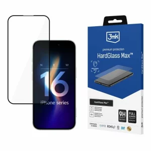 Folie de protectie 3mk HardGlass Max pentru iPhone 16 Pro Max, Negru