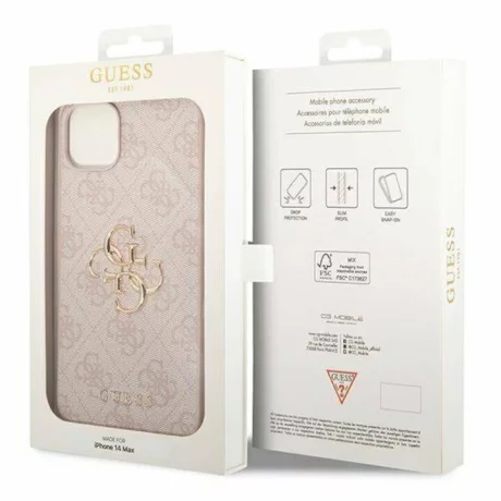 Husa de protectie Guess 4G Metal Logo pentru iPhone 14, Roz