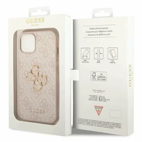 Husa de protectie Guess 4G Metal Logo pentru iPhone 15, Roz