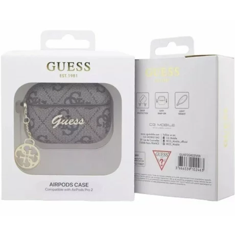 Husa de protectie Guess 4G Script Charms pentru AirPods Pro 2, Maro