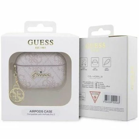 Husa de protectie Guess 4G Script Charms pentru AirPods Pro 2, Roz