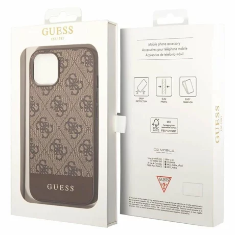Husa de protectie Guess 4G Stripe pentru iPhone 14, Maro