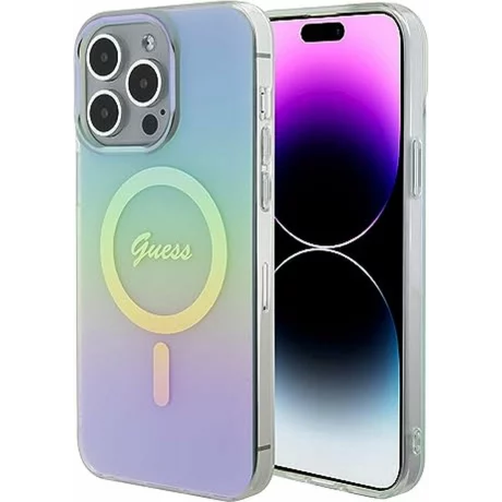 Husa de protectie Guess IML Iridescent Script MagSafe Case for iPhone 15 Pink