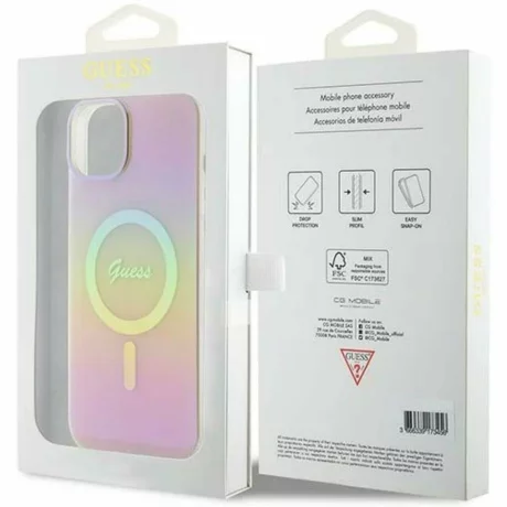 Husa de protectie Guess IML Iridescent Script MagSafe Case for iPhone 15 Pink