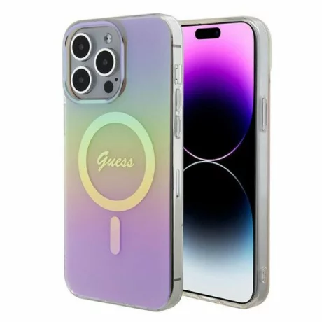 Husa de protectie Guess IML Iridescent Script MagSafe Case for iPhone 15 Pro Max Pink
