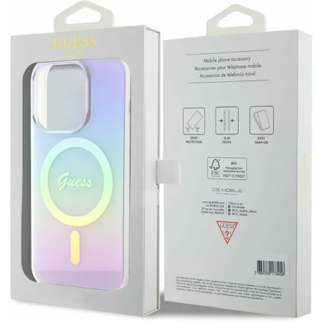 Husa de protectie Guess IML Iridescent Script MagSafe Case for iPhone 15 Pro Max Pink