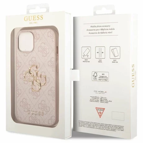 Husa de protectie Guess PU 4G Metal Logo Case for iPhone 15 Plus Pink