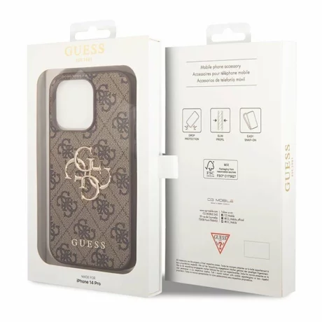 Husa de protectie Guess PU 4G Metal Logo Case for iPhone 15 Pro Brown