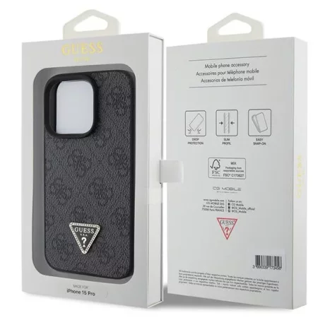 Husa de protectie Guess PU 4G Strass Triangle Metal Logo Case for iPhone 15 Pro Max Black