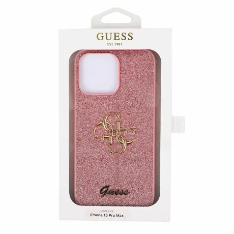 Husa de protectie Guess PU Fixed Glitter 4G Metal Logo Case for iPhone 15 Pro Max Pink